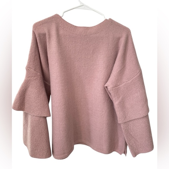 Umgee Tiered Ruffle Sleeve Sweater Women’s Medium Dusty Rose Soft Girly Feminine - Picture 1 of 8